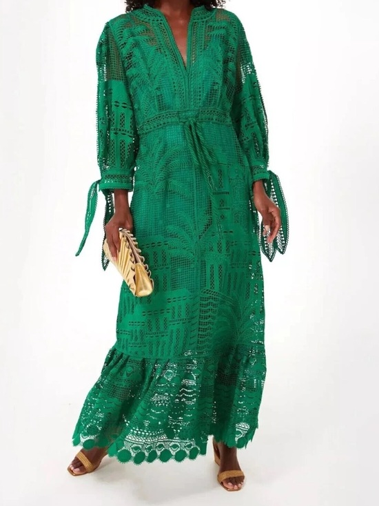 House of Harlow 1960 Dresses & Skirts - House of Harlow 1960 Green Crochet Embroidered Long Sleeve Maxi Dress Sz S NWOT